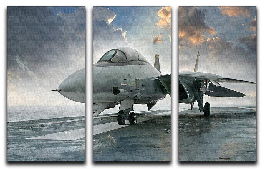 An jet fighter sits on the deck 3 Split Panel Canvas Print - Canvas Art Rocks - 1