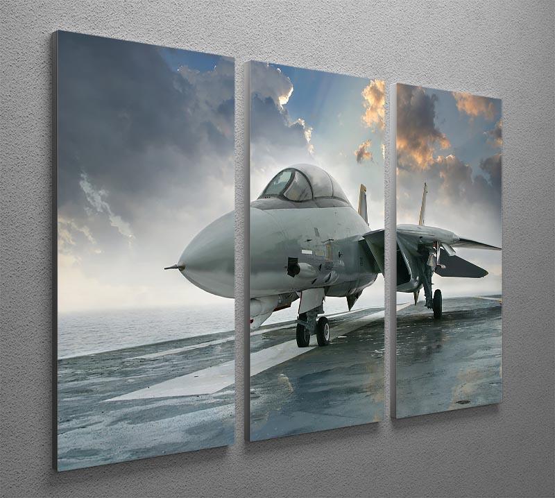 An jet fighter sits on the deck 3 Split Panel Canvas Print - Canvas Art Rocks - 2