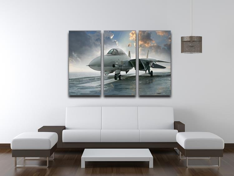 An jet fighter sits on the deck 3 Split Panel Canvas Print - Canvas Art Rocks - 3