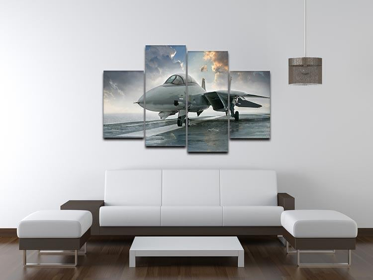 An jet fighter sits on the deck 4 Split Panel Canvas  - Canvas Art Rocks - 3