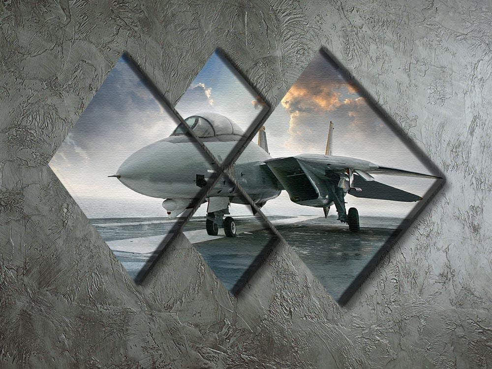 An jet fighter sits on the deck 4 Square Multi Panel Canvas  - Canvas Art Rocks - 2