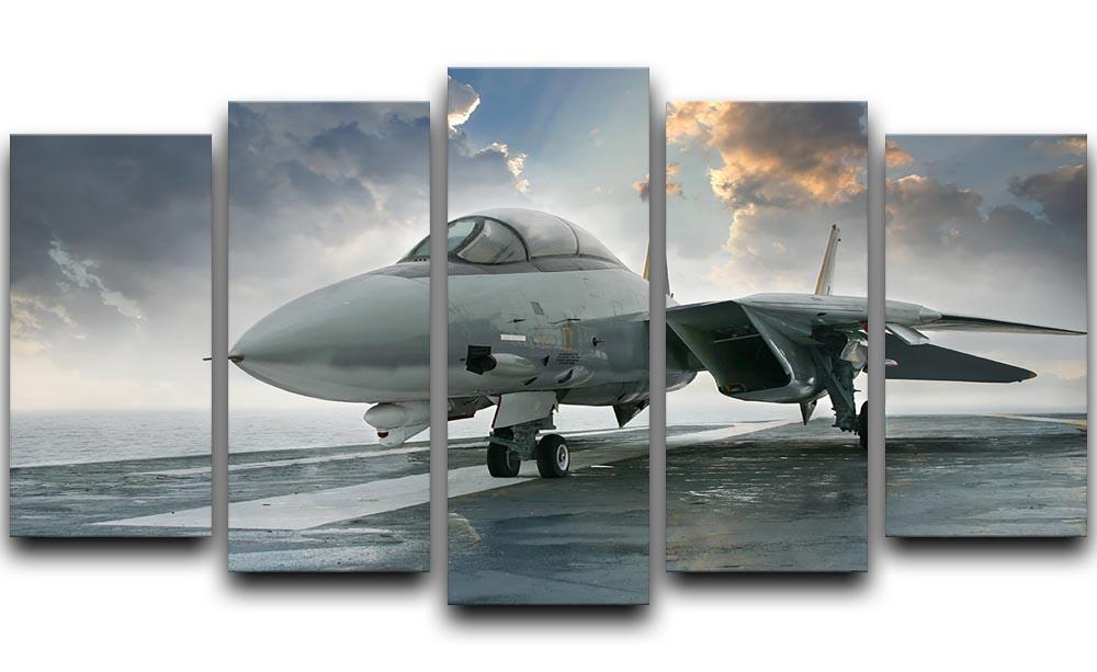 An jet fighter sits on the deck 5 Split Panel Canvas  - Canvas Art Rocks - 1