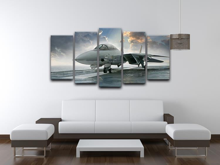 An jet fighter sits on the deck 5 Split Panel Canvas  - Canvas Art Rocks - 3
