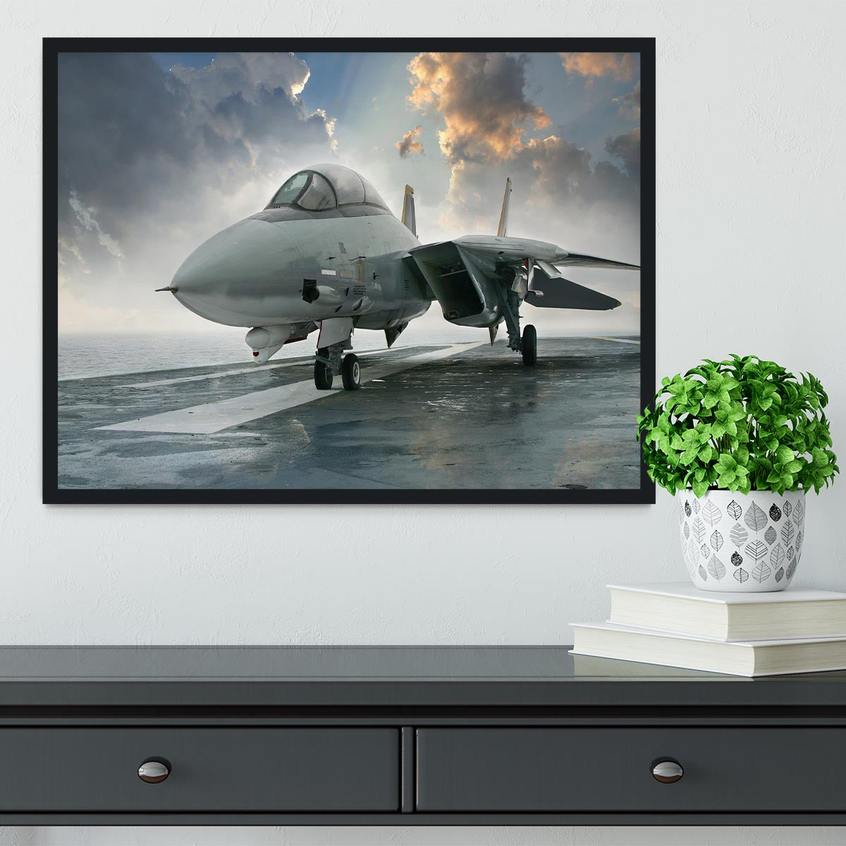 An jet fighter sits on the deck Framed Print - Canvas Art Rocks - 2