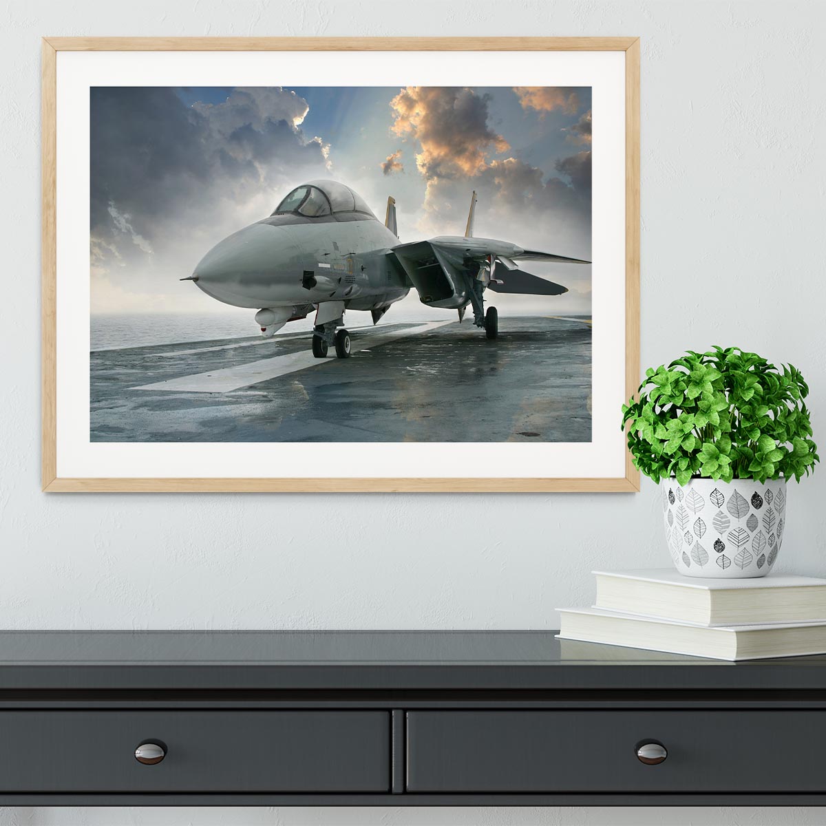 An jet fighter sits on the deck Framed Print - Canvas Art Rocks - 3