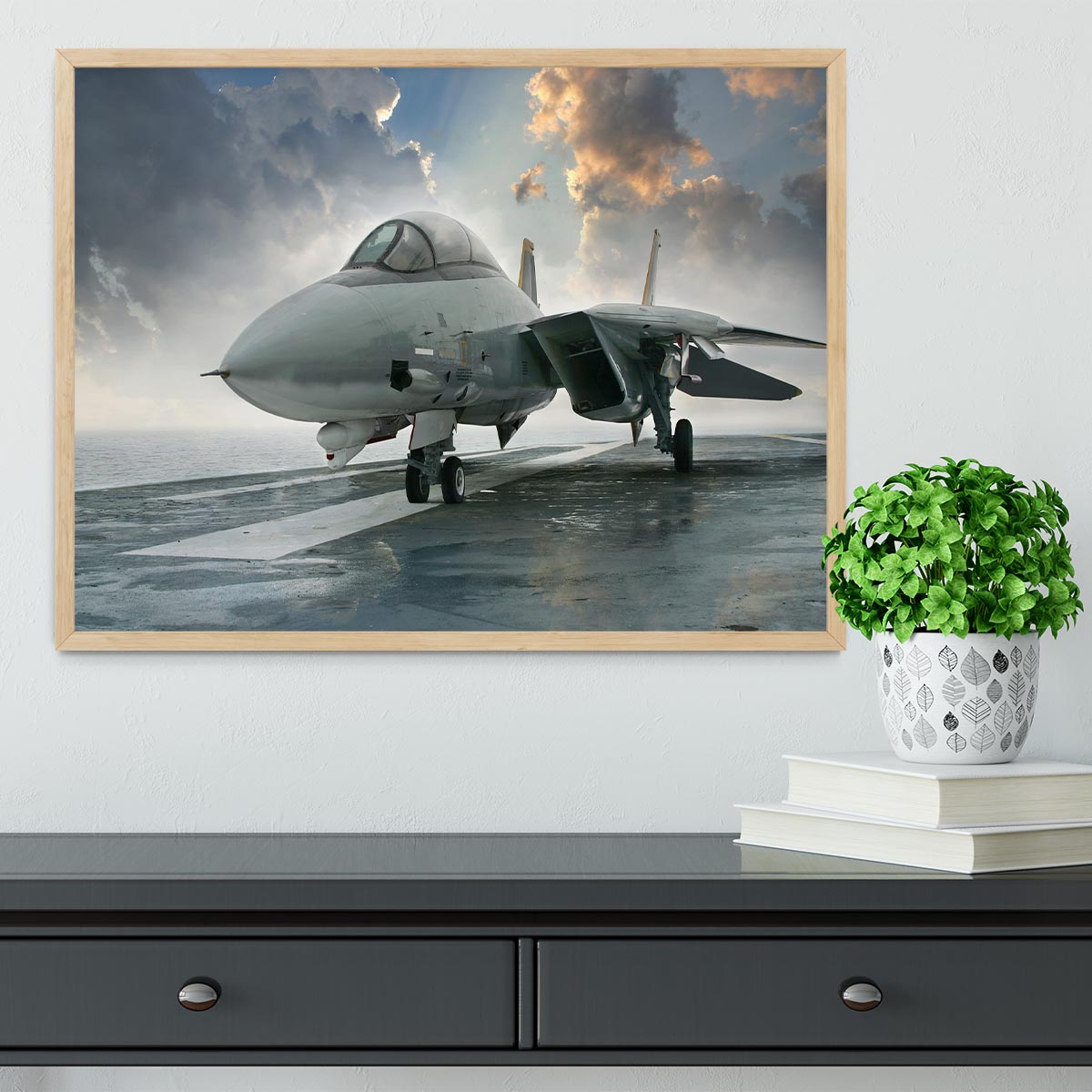 An jet fighter sits on the deck Framed Print - Canvas Art Rocks - 4