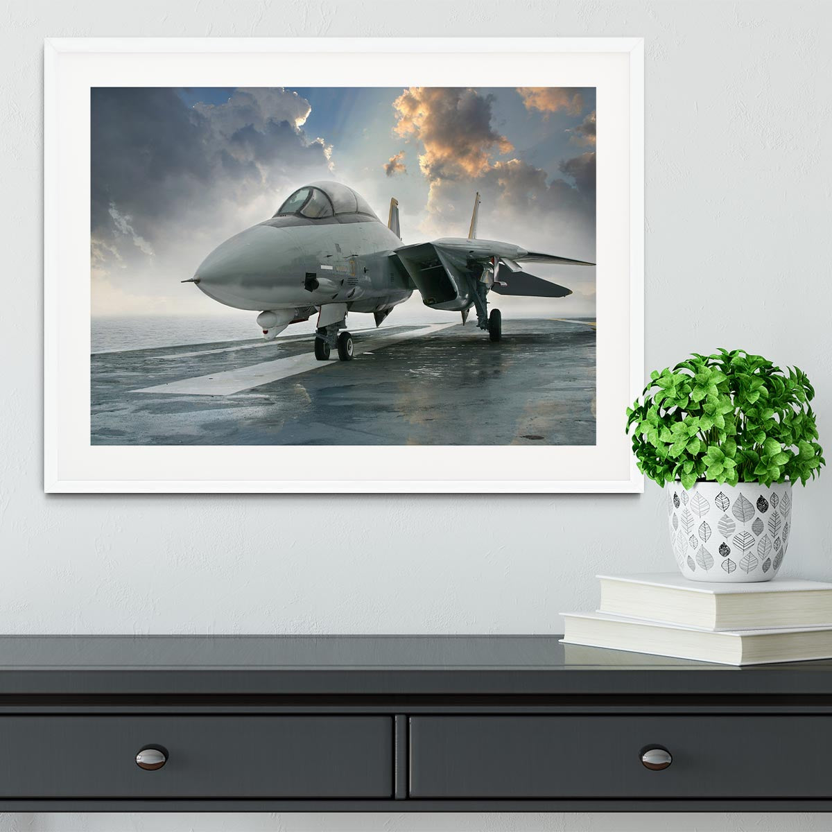An jet fighter sits on the deck Framed Print - Canvas Art Rocks - 5