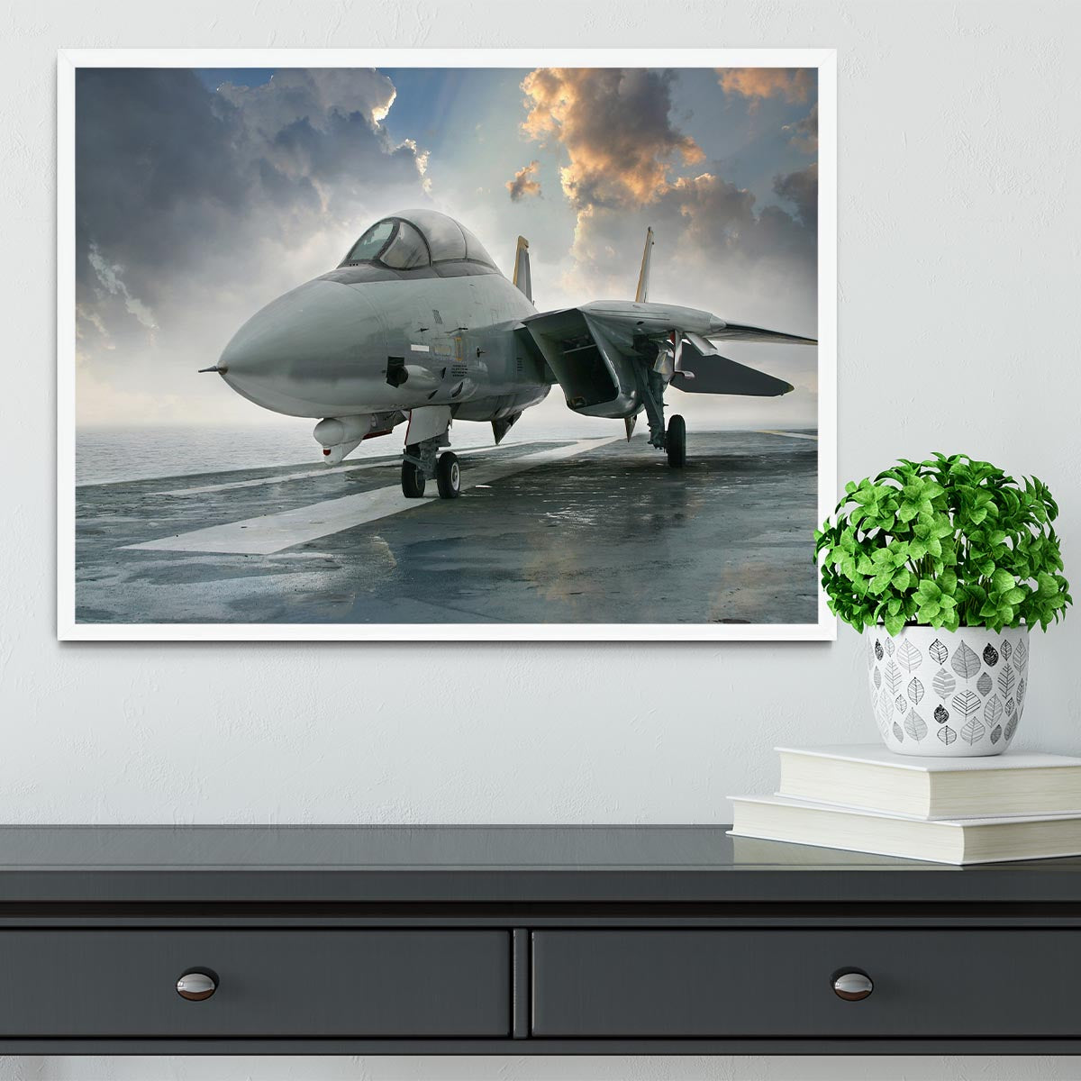 An jet fighter sits on the deck Framed Print - Canvas Art Rocks -6