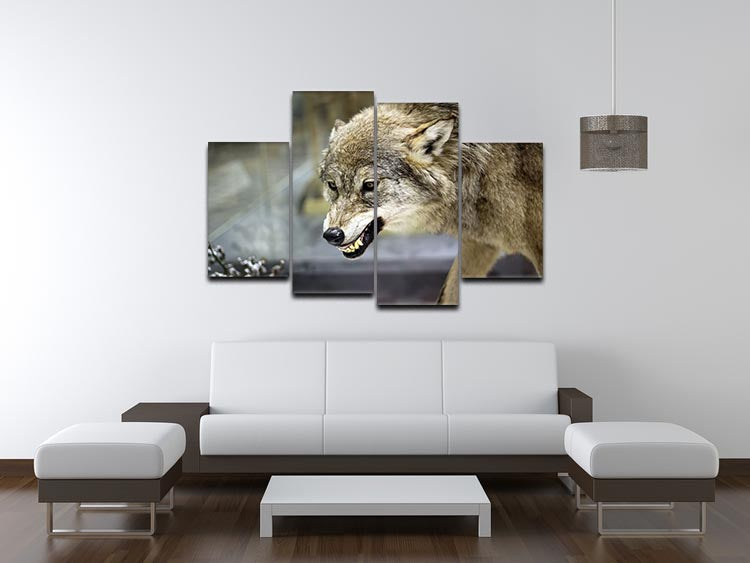 Angry grey wolf in winter forest 4 Split Panel Canvas - Canvas Art Rocks - 3