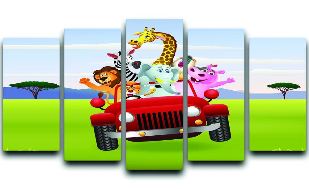 Animal Cartoon in red car 5 Split Panel Canvas  - Canvas Art Rocks - 1