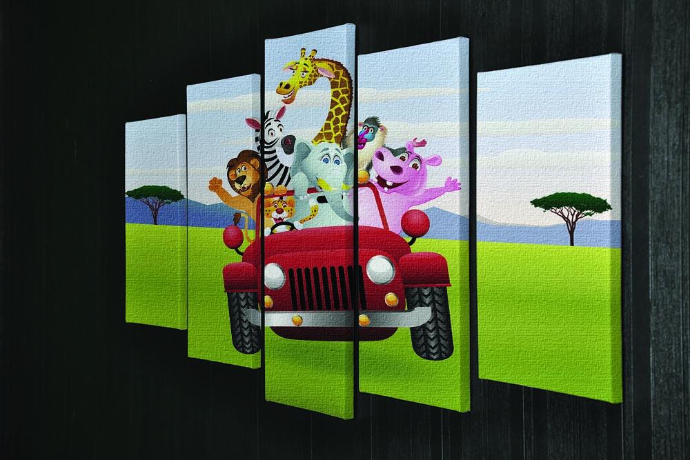 Animal Cartoon in red car 5 Split Panel Canvas - Canvas Art Rocks - 2
