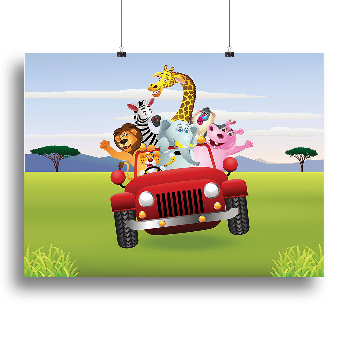 Animal Cartoon in red car Canvas Print or Poster - Canvas Art Rocks - 2