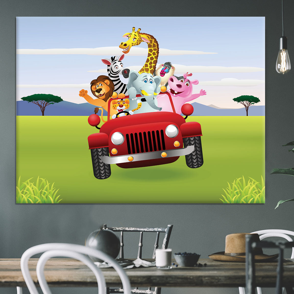 Animal Cartoon in red car Canvas Print or Poster - Canvas Art Rocks - 3