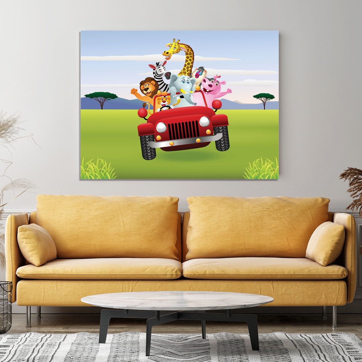 Animal Cartoon in red car Canvas Print or Poster - Canvas Art Rocks - 4