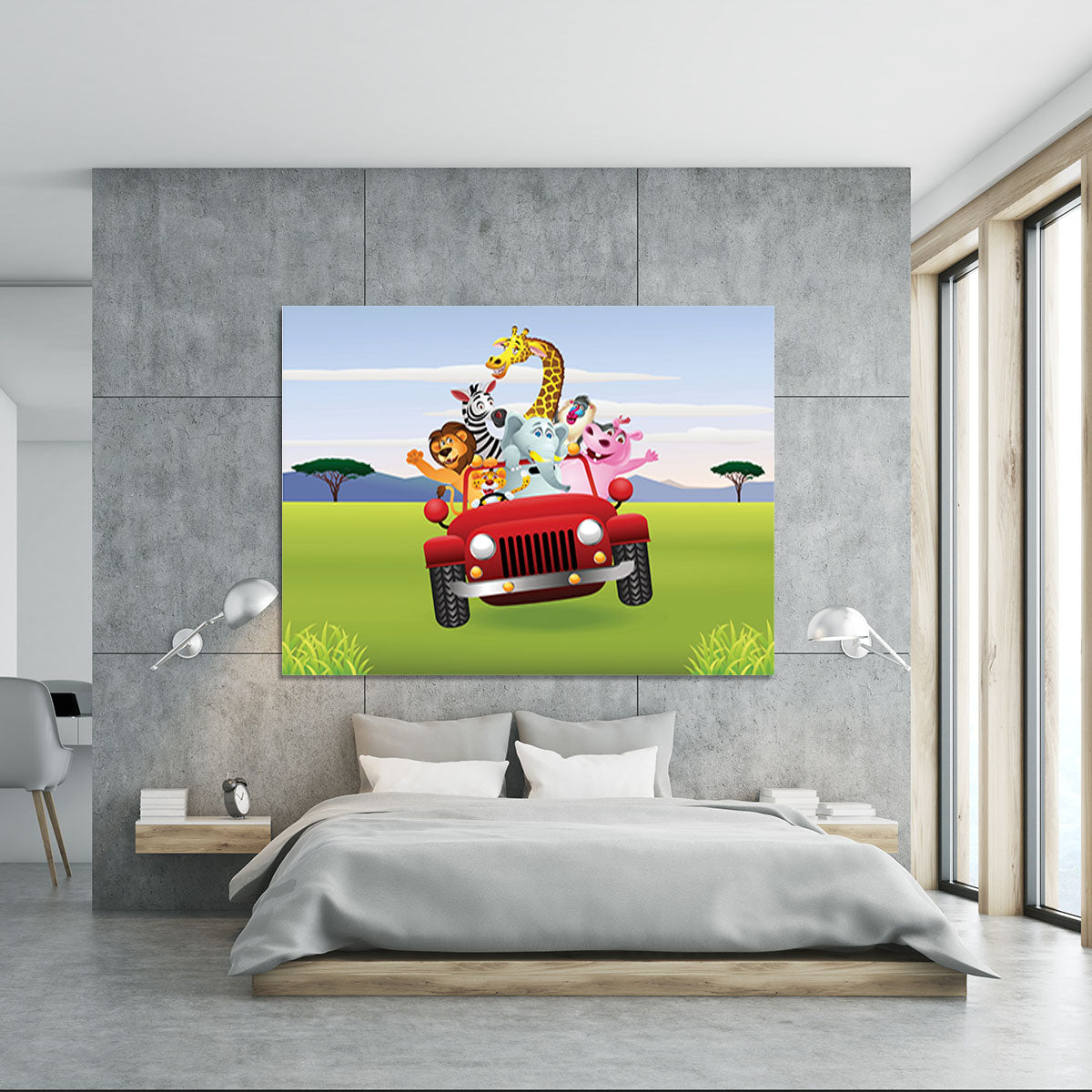 Animal Cartoon in red car Canvas Print or Poster - Canvas Art Rocks - 5