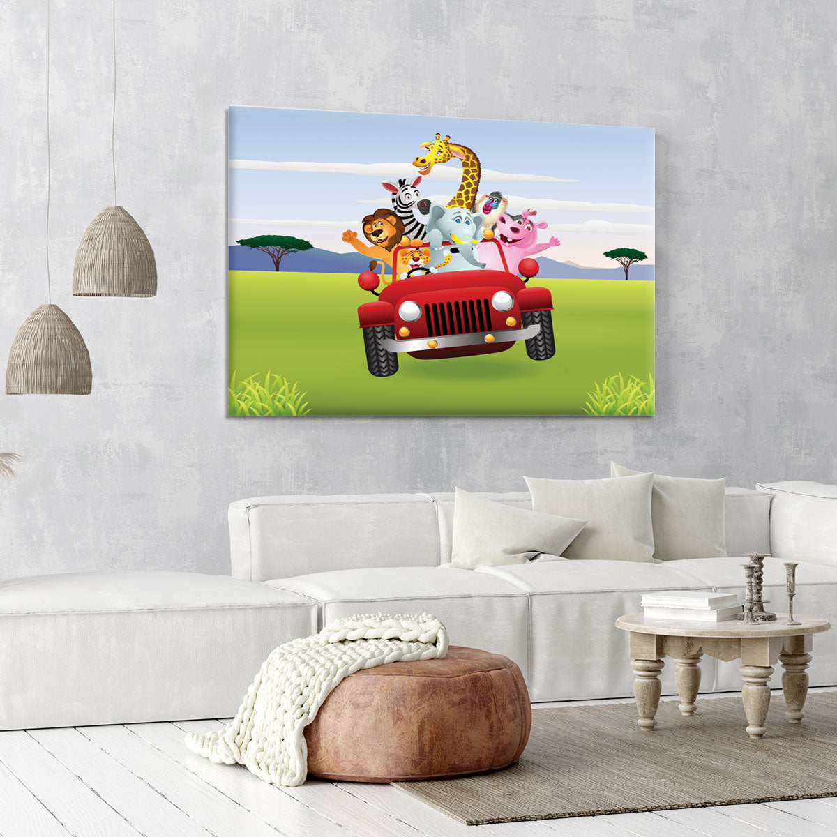 Animal Cartoon in red car Canvas Print or Poster - Canvas Art Rocks - 6