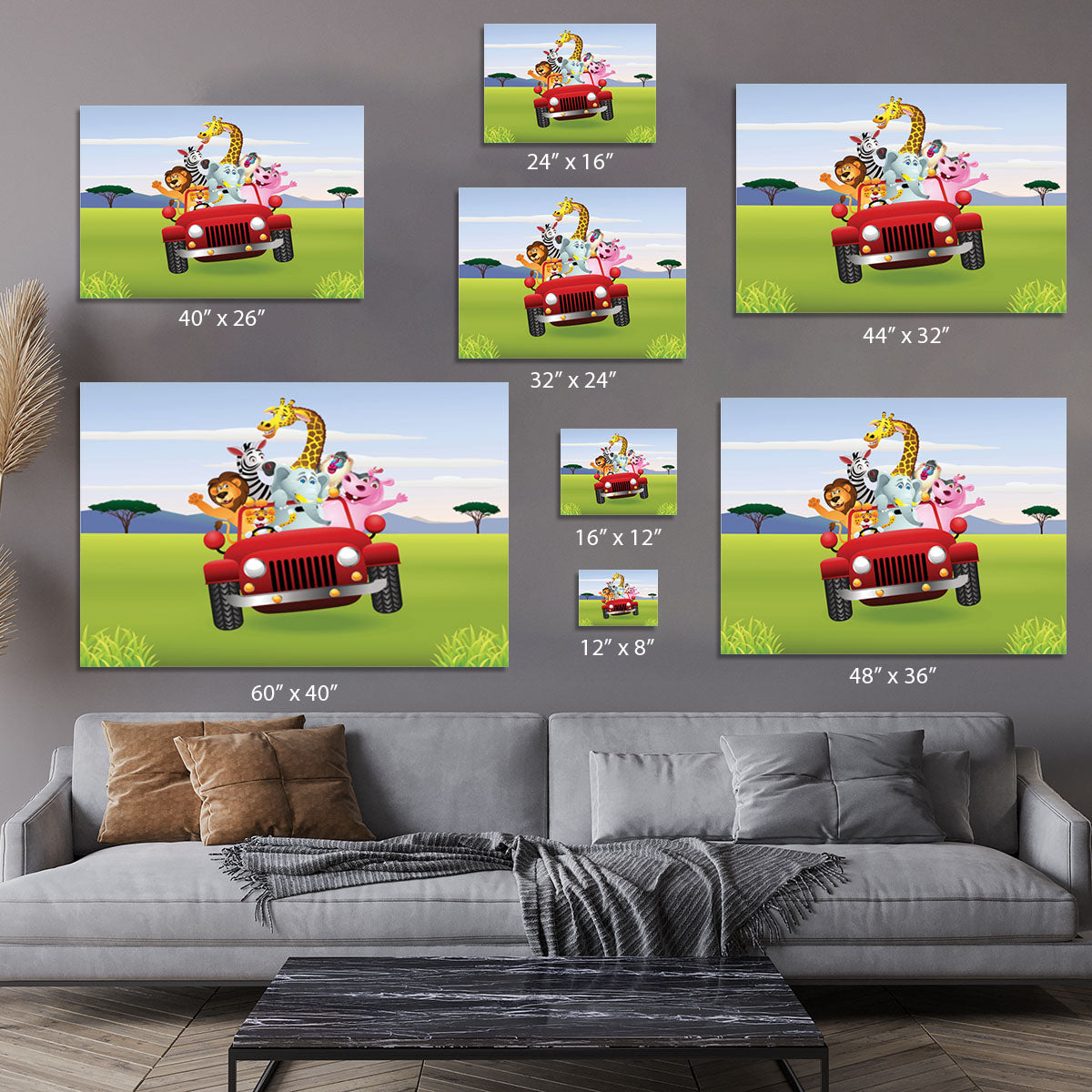 Animal Cartoon in red car Canvas Print or Poster - Canvas Art Rocks - 7