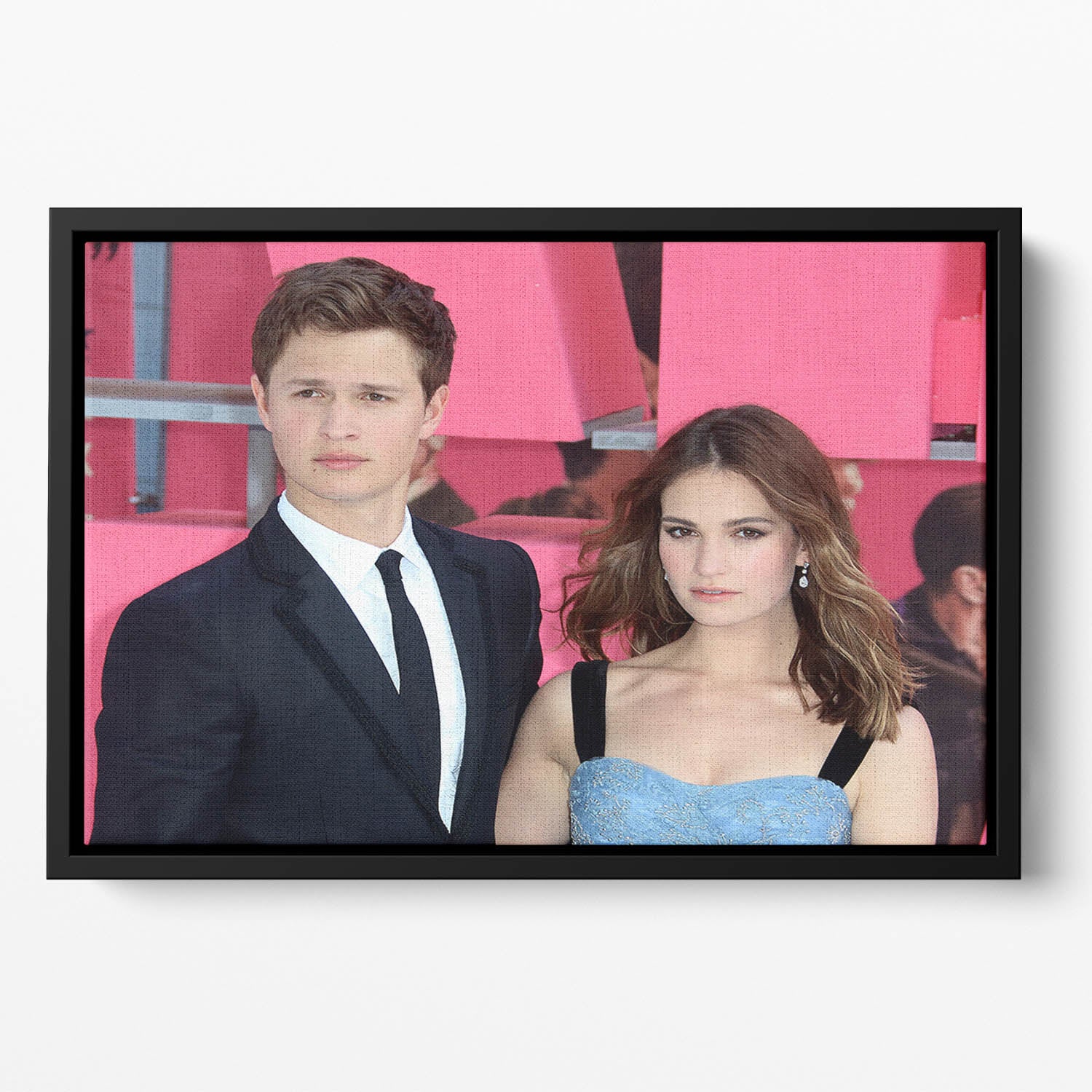 Ansel Elgort and Lily James Baby Driver Floating Framed Canvas