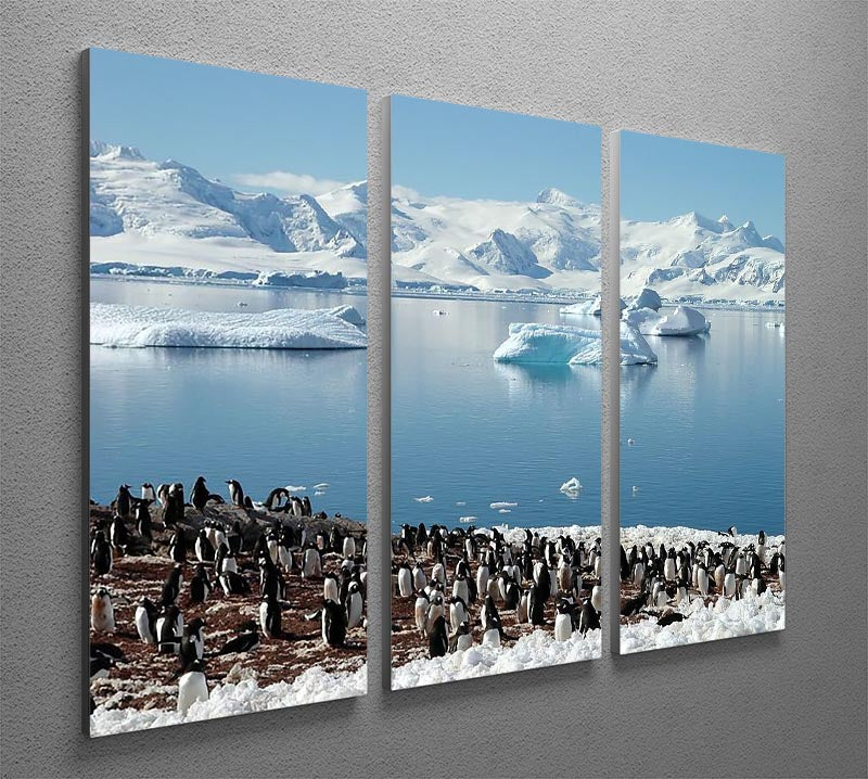 Antarctic penguin group reflection of icebergs Antarctica 3 Split Panel Canvas Print - Canvas Art Rocks - 2