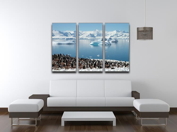 Antarctic penguin group reflection of icebergs Antarctica 3 Split Panel Canvas Print - Canvas Art Rocks - 3