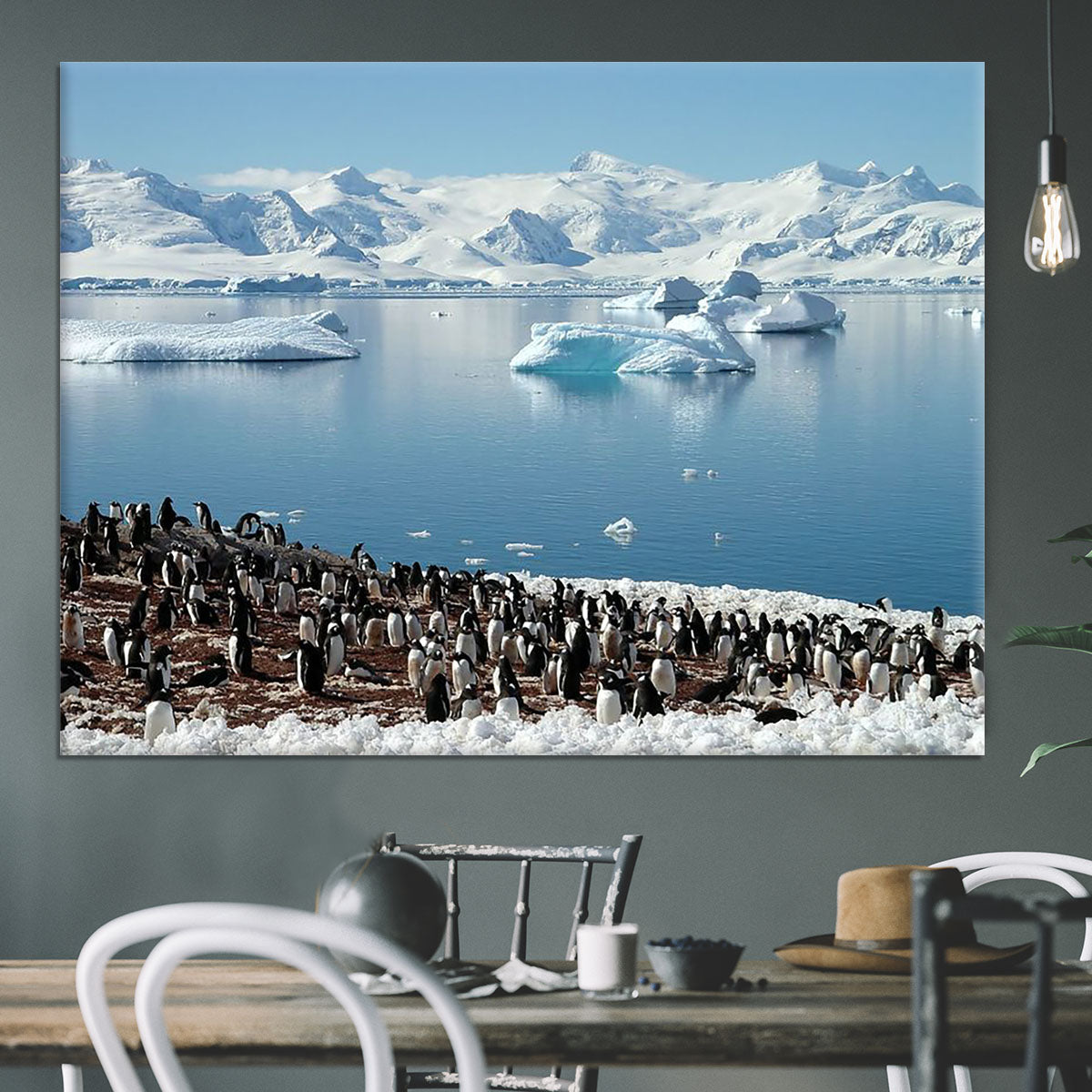 Antarctic penguin group reflection of icebergs Antarctica Canvas Print or Poster - Canvas Art Rocks - 3