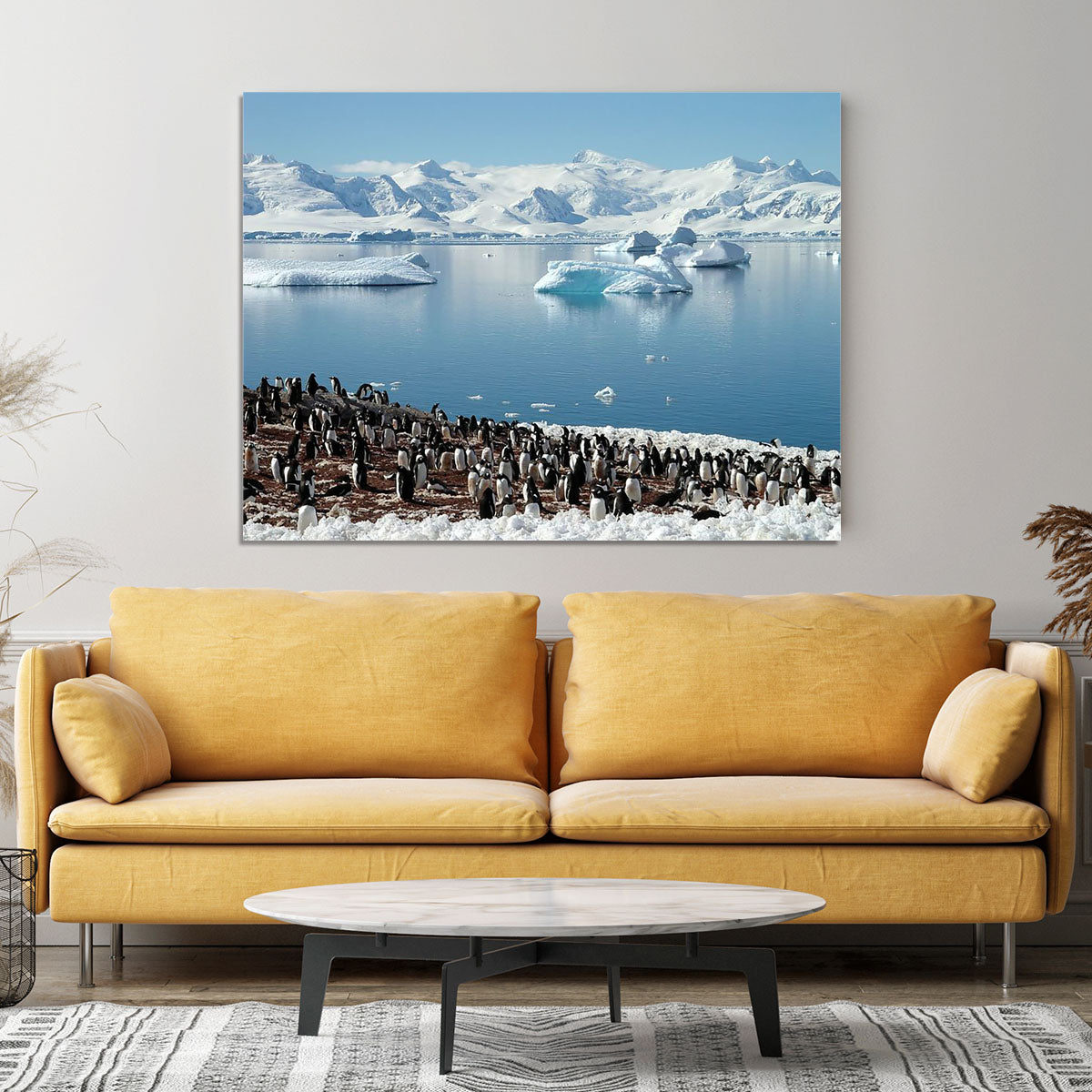 Antarctic penguin group reflection of icebergs Antarctica Canvas Print or Poster - Canvas Art Rocks - 4