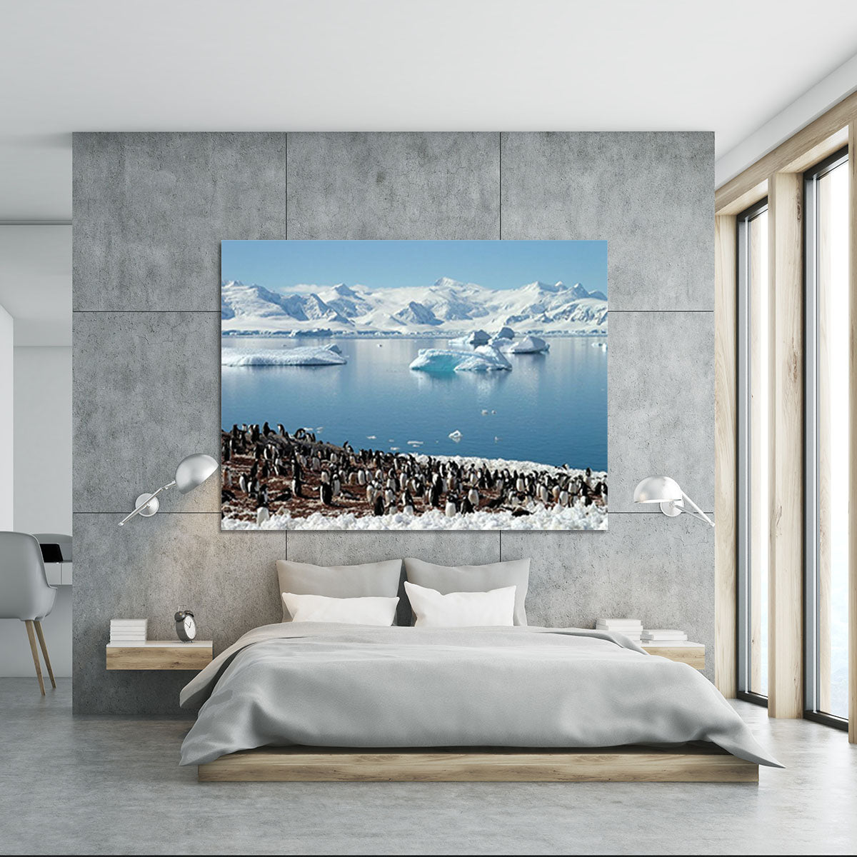 Antarctic penguin group reflection of icebergs Antarctica Canvas Print or Poster - Canvas Art Rocks - 5