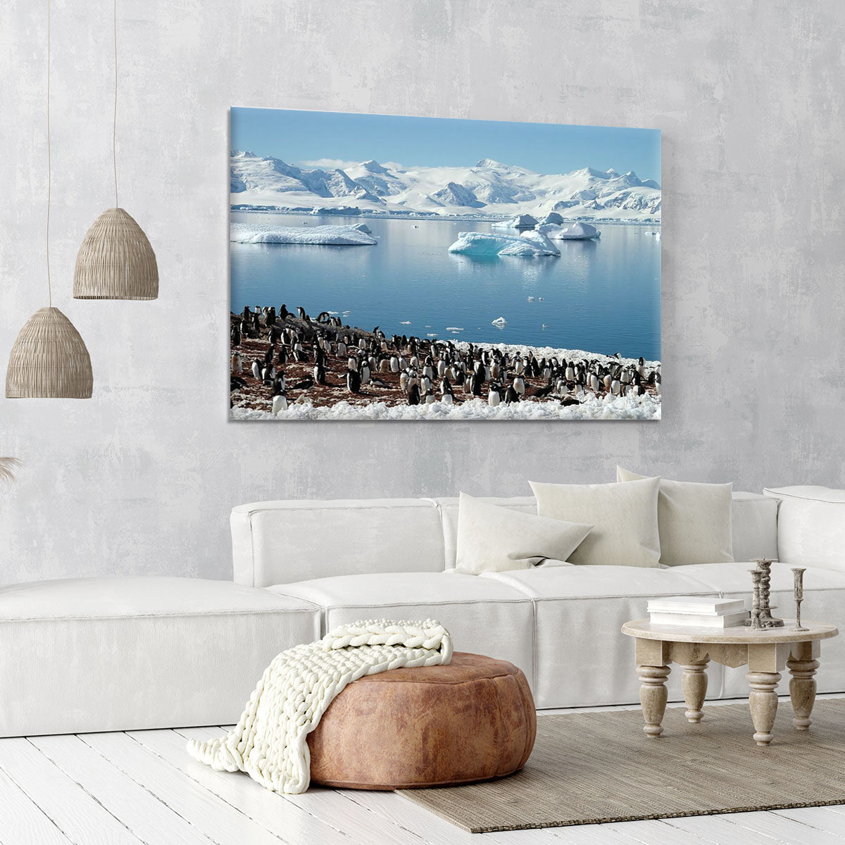 Antarctic penguin group reflection of icebergs Antarctica Canvas Print or Poster - Canvas Art Rocks - 6