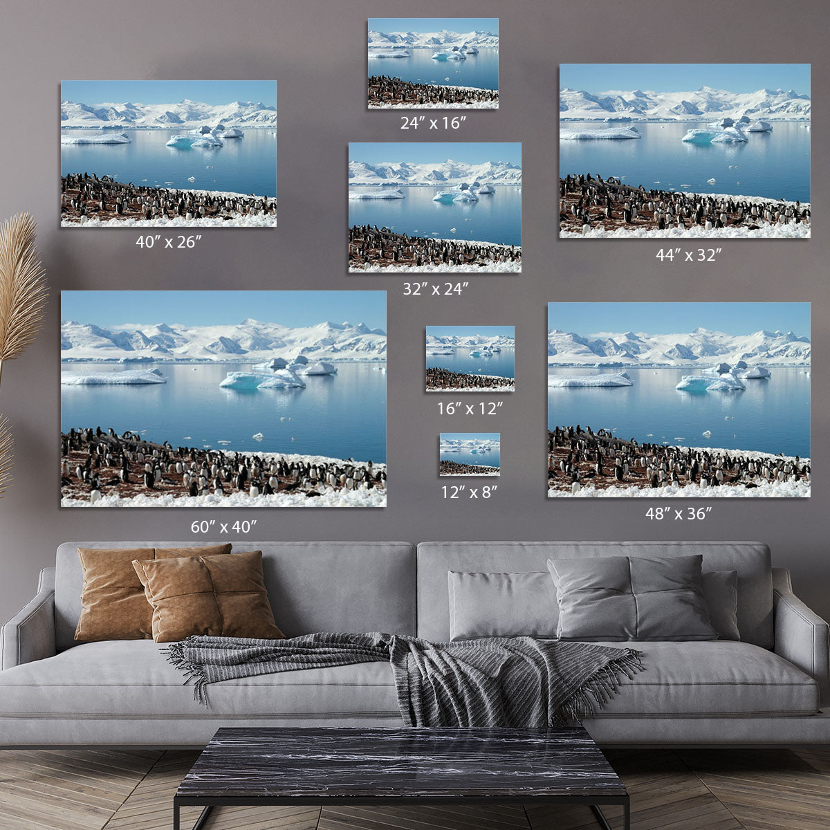 Antarctic penguin group reflection of icebergs Antarctica Canvas Print or Poster - Canvas Art Rocks - 7