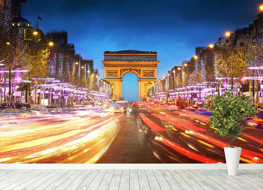 Arc de triomphe Paris city at sunset Wall Mural Wallpaper - Canvas Art Rocks - 4