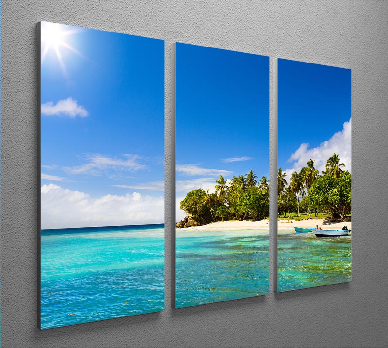 Art Caribbean beach with fishing boat 3 Split Panel Canvas Print - Canvas Art Rocks - 2