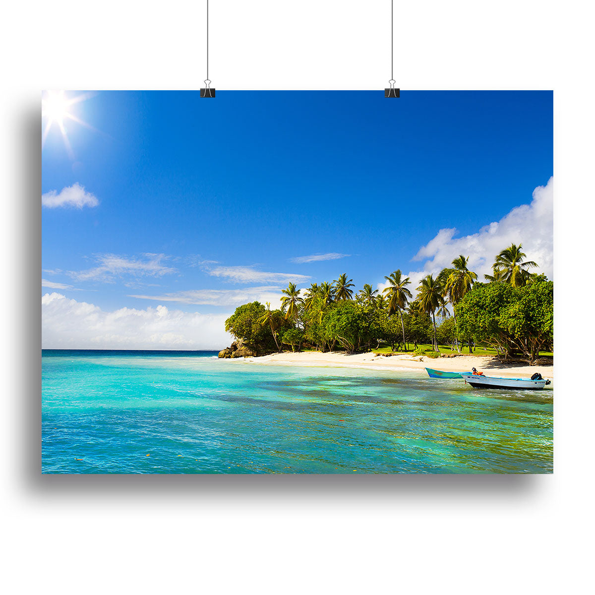 Art Caribbean beach with fishing boat Canvas Print or Poster - Canvas Art Rocks - 2