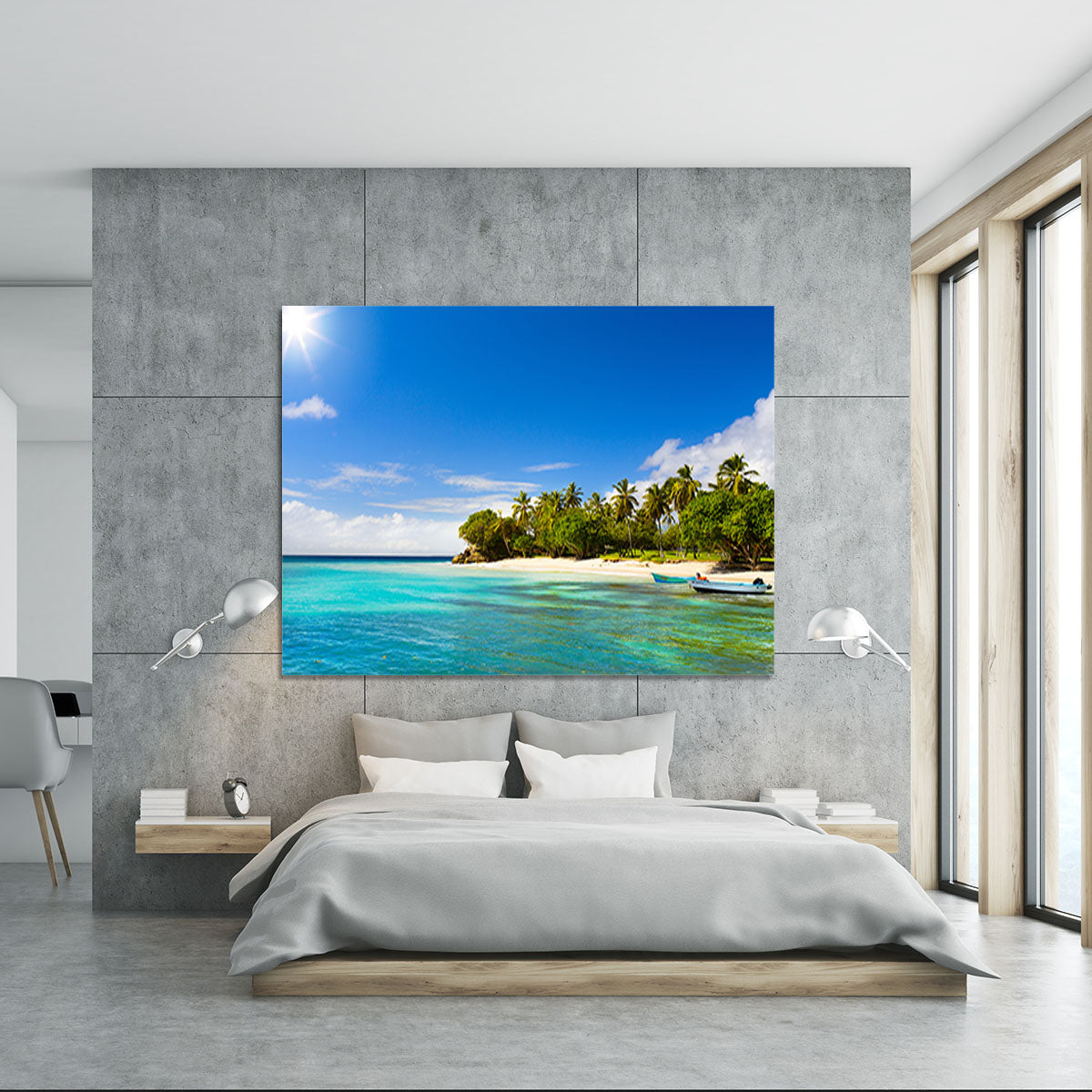 Art Caribbean beach with fishing boat Canvas Print or Poster - Canvas Art Rocks - 5