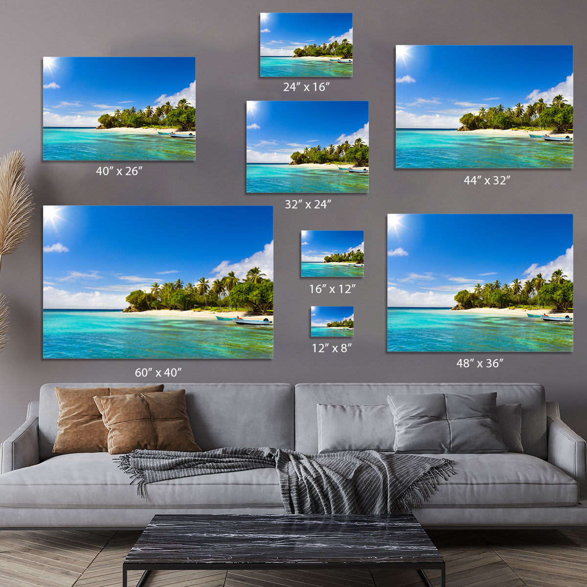Art Caribbean beach with fishing boat Canvas Print or Poster - Canvas Art Rocks - 7