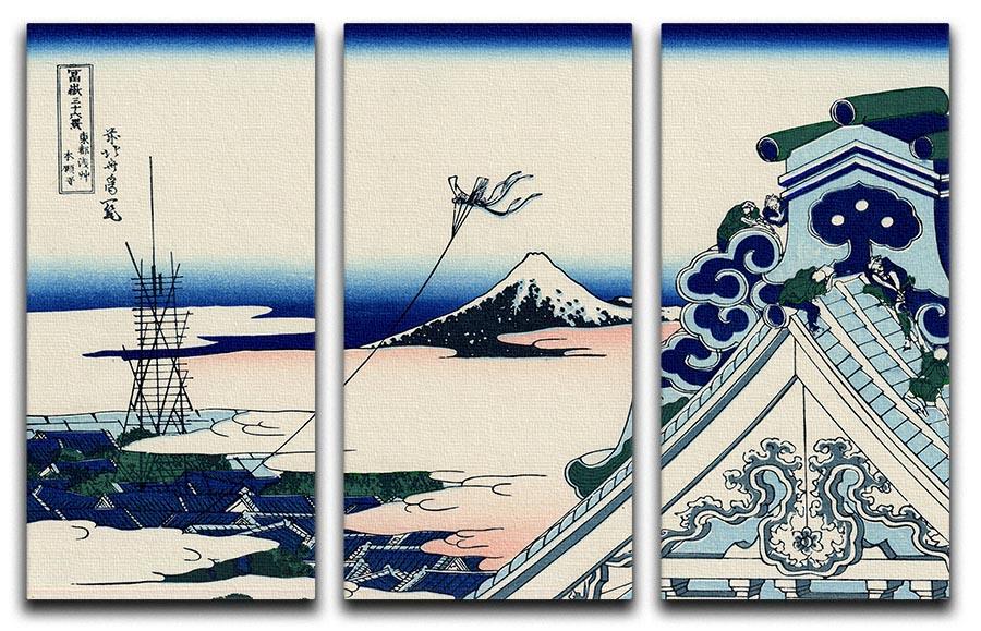 Asakusa Honganji temple by Hokusai 3 Split Panel Canvas Print - Canvas Art Rocks - 1