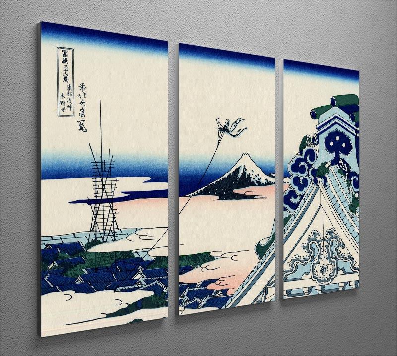Asakusa Honganji temple by Hokusai 3 Split Panel Canvas Print - Canvas Art Rocks - 2