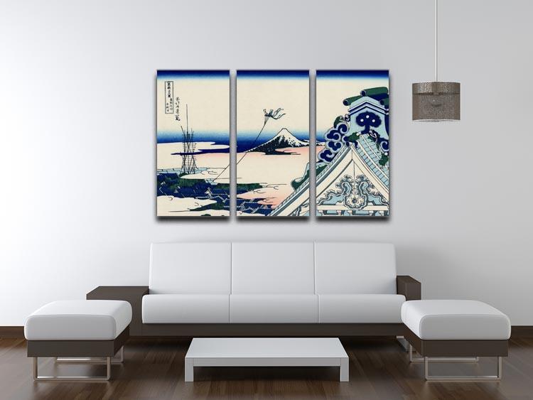 Asakusa Honganji temple by Hokusai 3 Split Panel Canvas Print - Canvas Art Rocks - 3