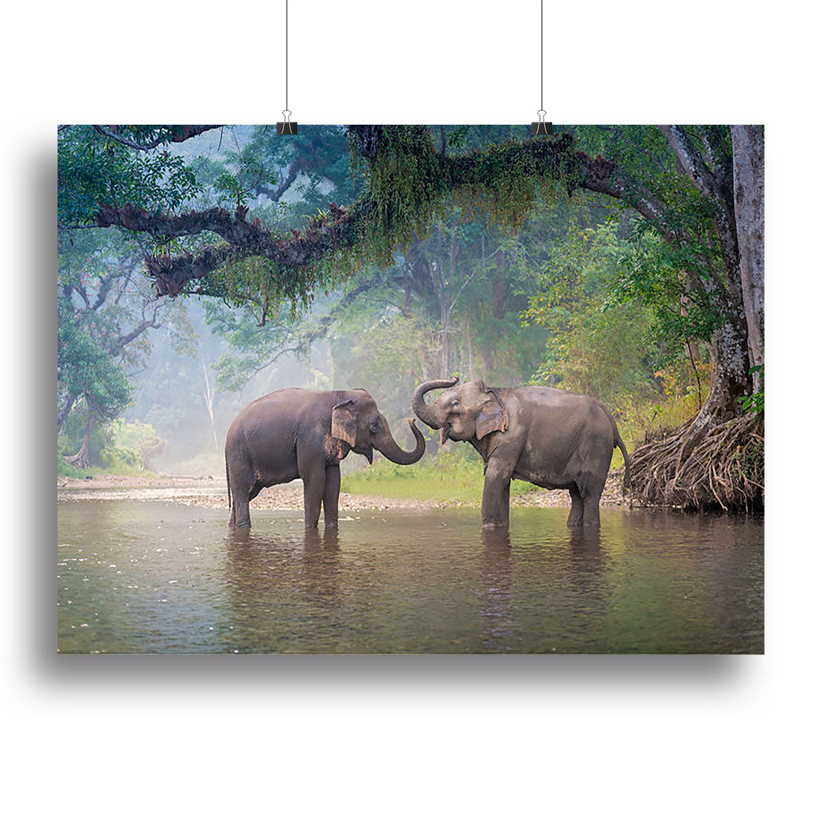 Asian Elephants in a natural river at deep forest Canvas Print or Poster - Canvas Art Rocks - 2