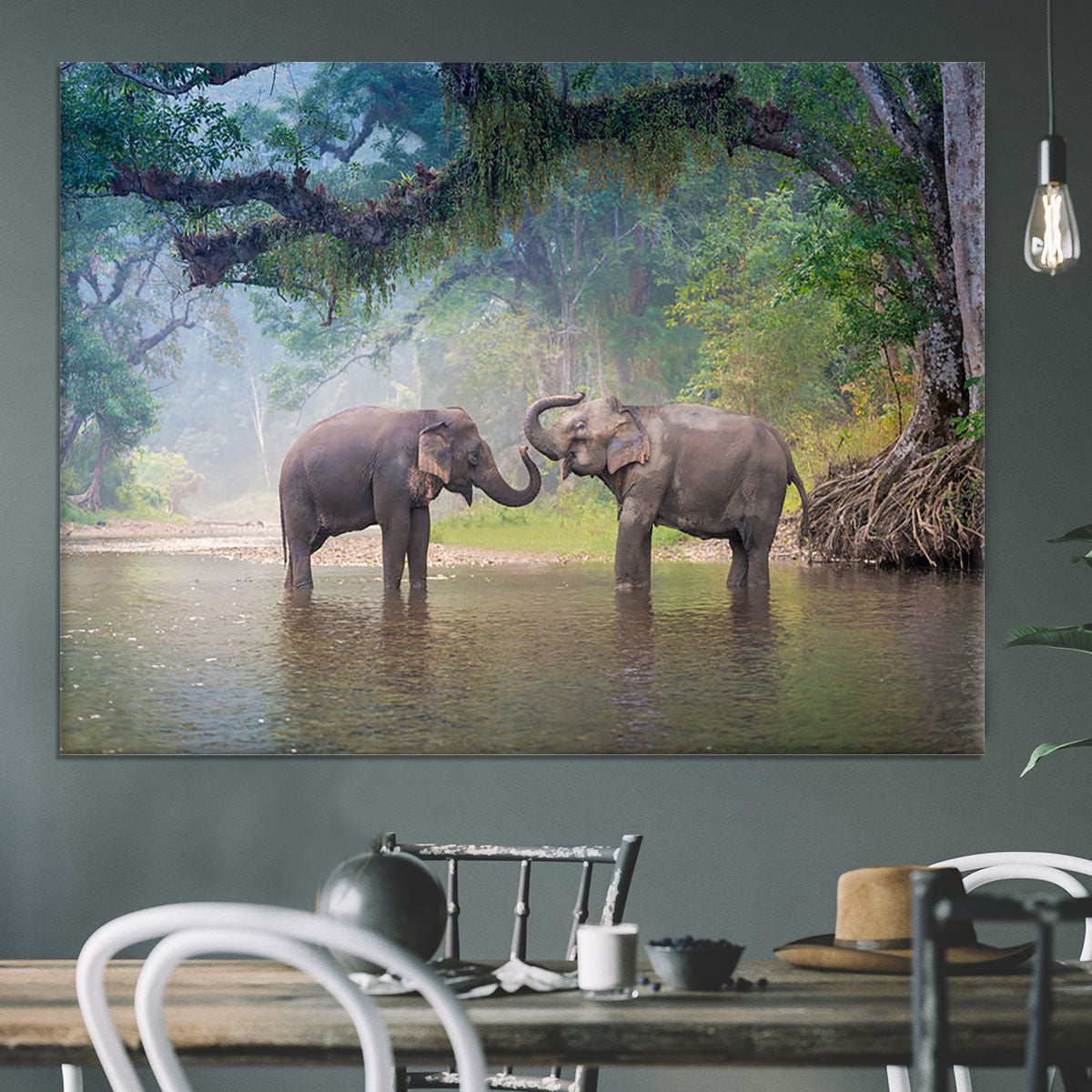 Asian Elephants in a natural river at deep forest Canvas Print or Poster - Canvas Art Rocks - 3