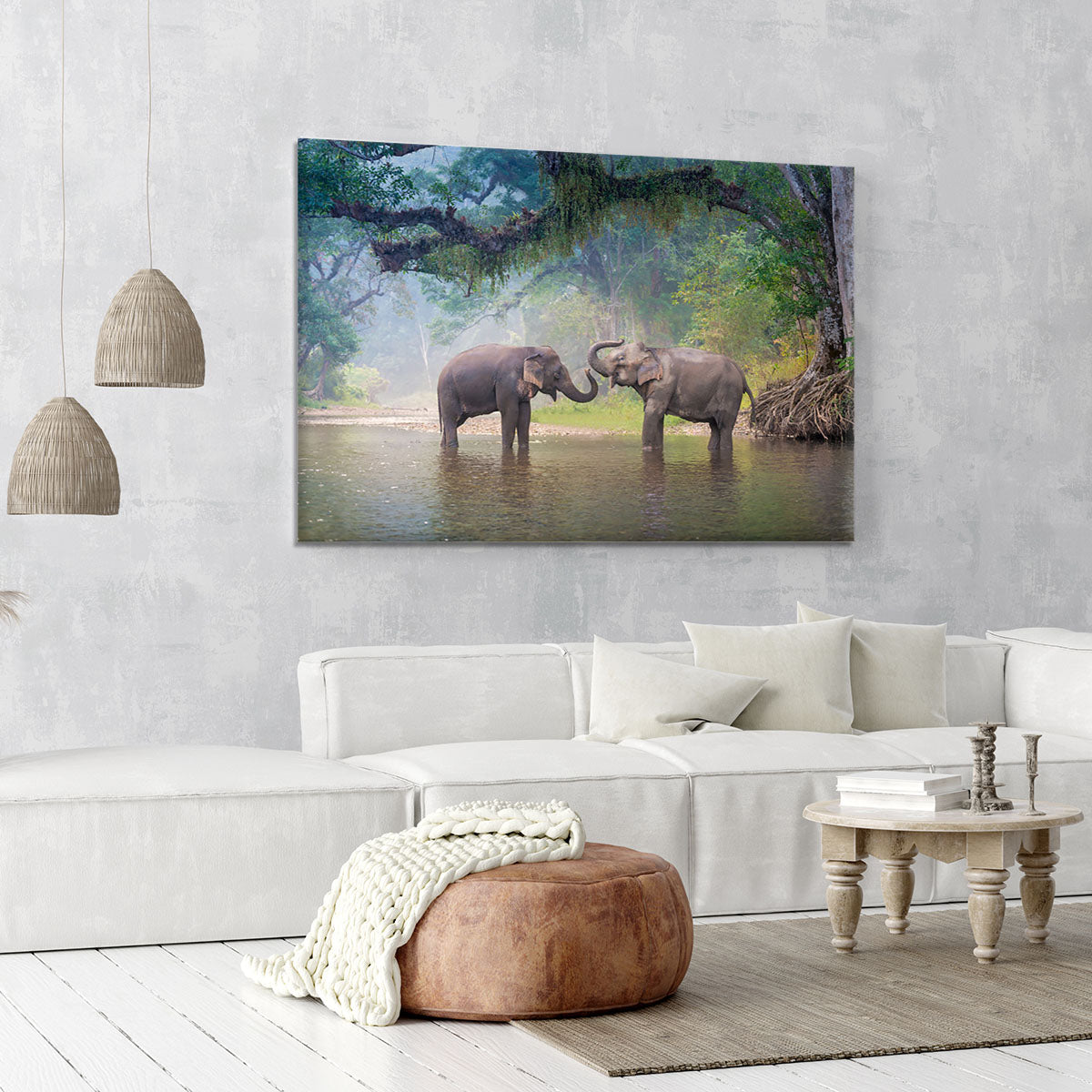 Asian Elephants in a natural river at deep forest Canvas Print or Poster - Canvas Art Rocks - 6
