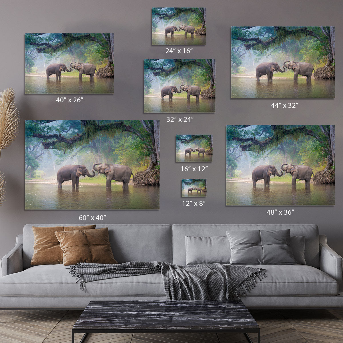 Asian Elephants in a natural river at deep forest Canvas Print or Poster - Canvas Art Rocks - 7