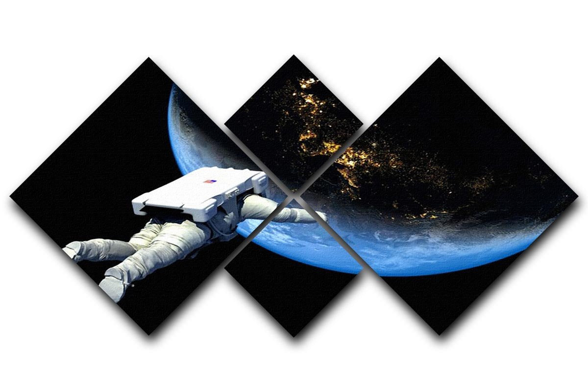 Astronaut Floating to Earth 4 Square Multi Panel Canvas  - Canvas Art Rocks - 1