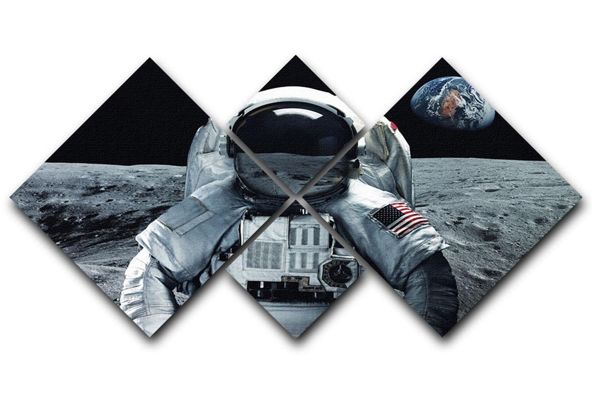 Astronaut at the moon 4 Square Multi Panel Canvas  - Canvas Art Rocks - 1