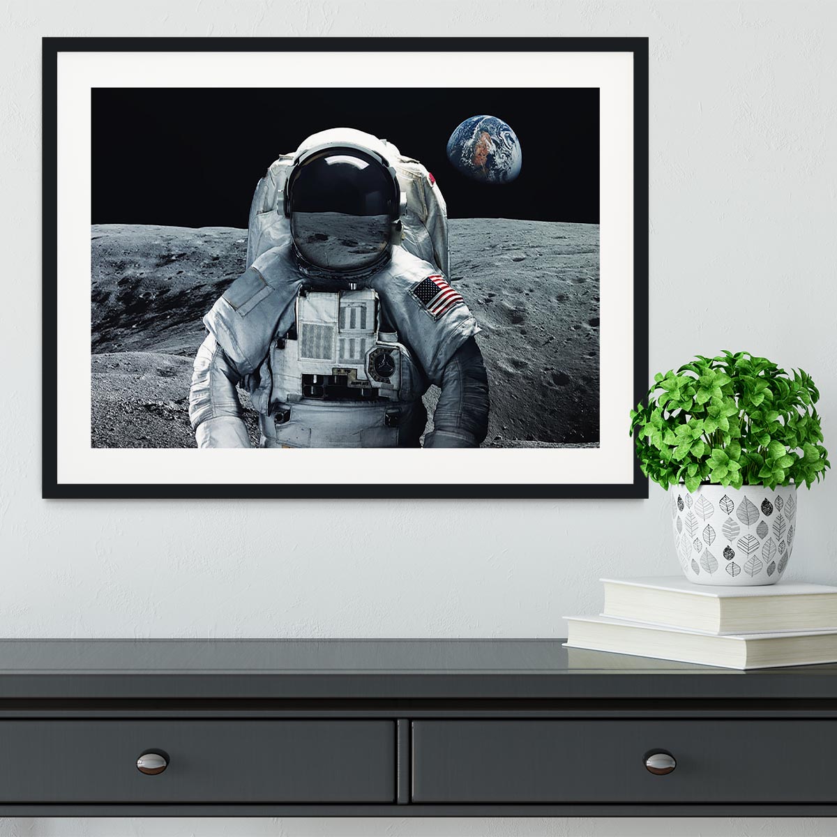 Astronaut at the moon Framed Print - Canvas Art Rocks - 1