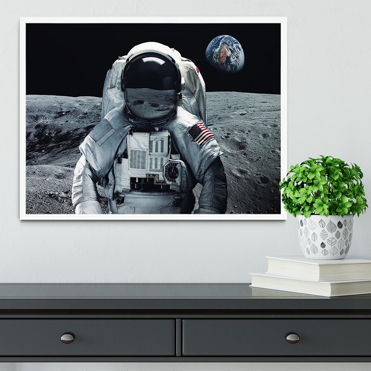 Astronaut at the moon Framed Print - Canvas Art Rocks -6