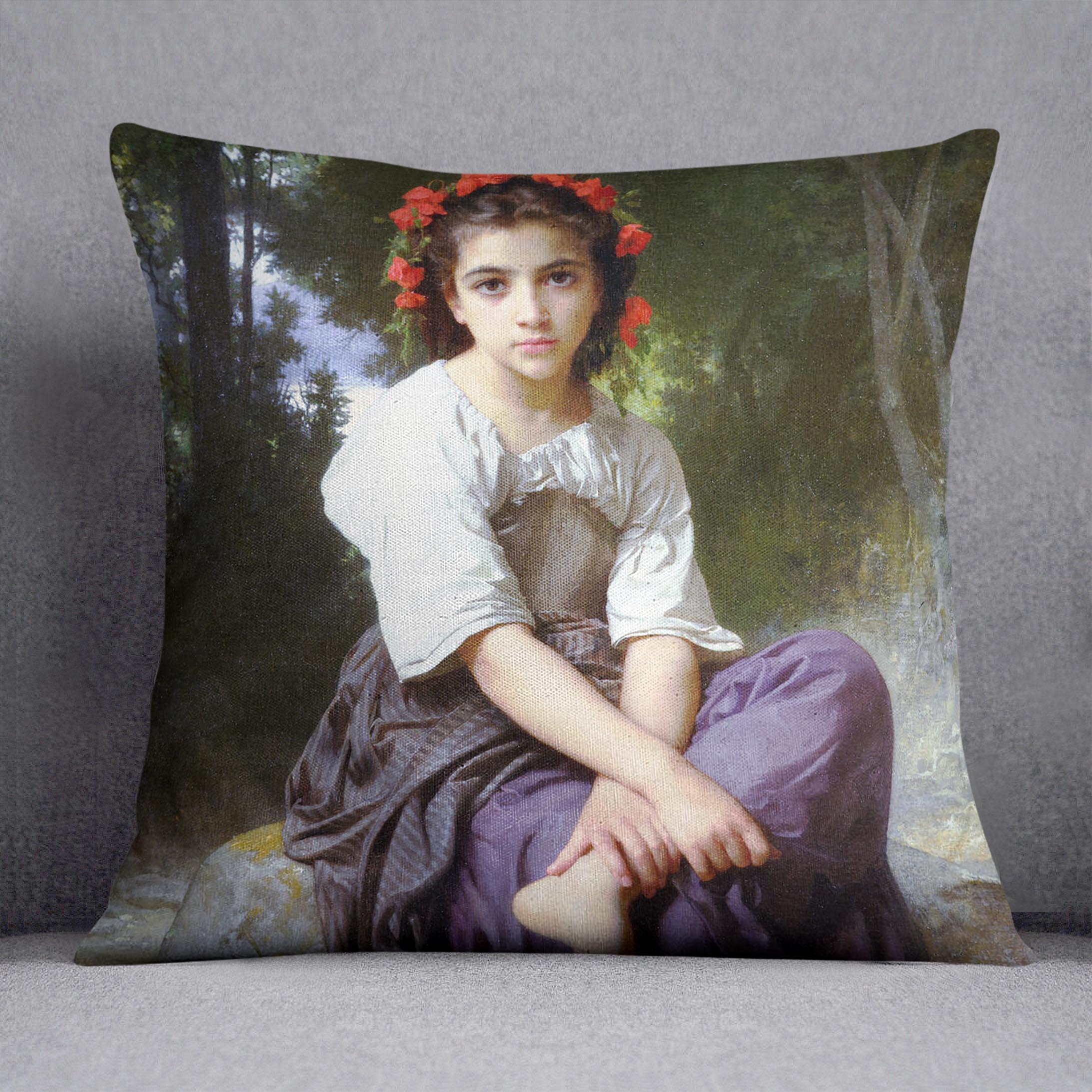 At the Edge of the Brook 2 By Bouguereau Cushion
