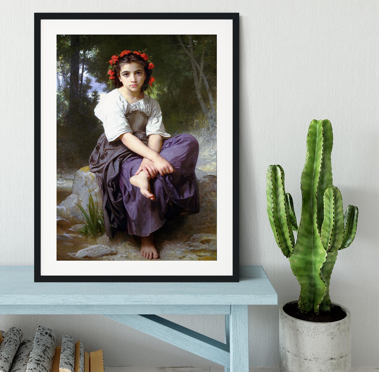 At the Edge of the Brook 2 By Bouguereau Framed Print - Canvas Art Rocks - 1