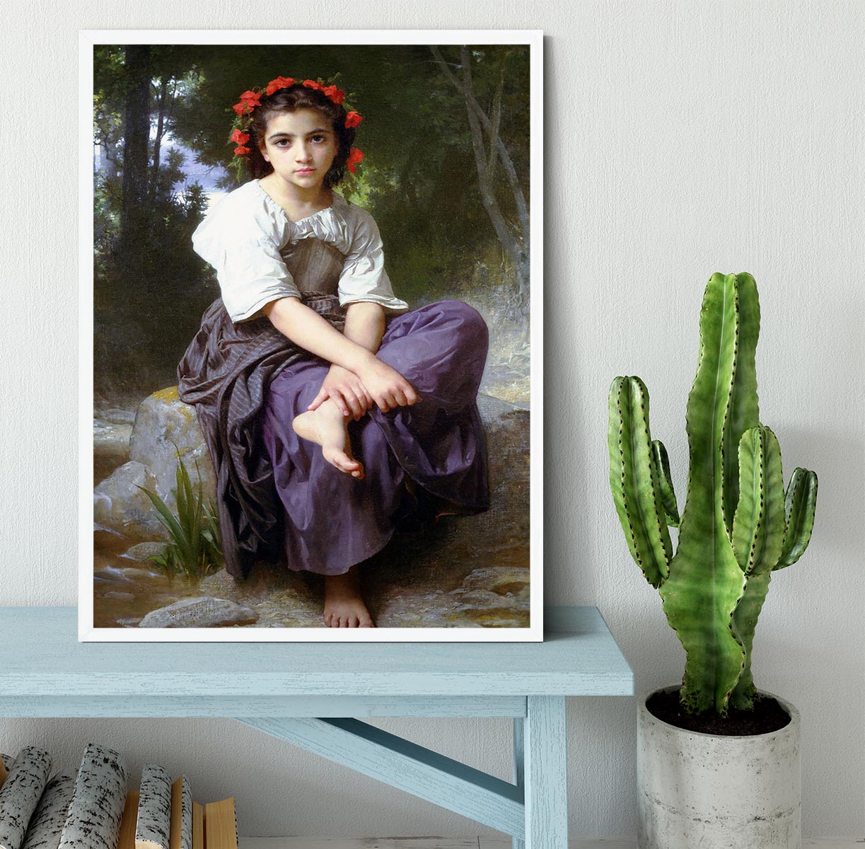 At the Edge of the Brook 2 By Bouguereau Framed Print - Canvas Art Rocks -6