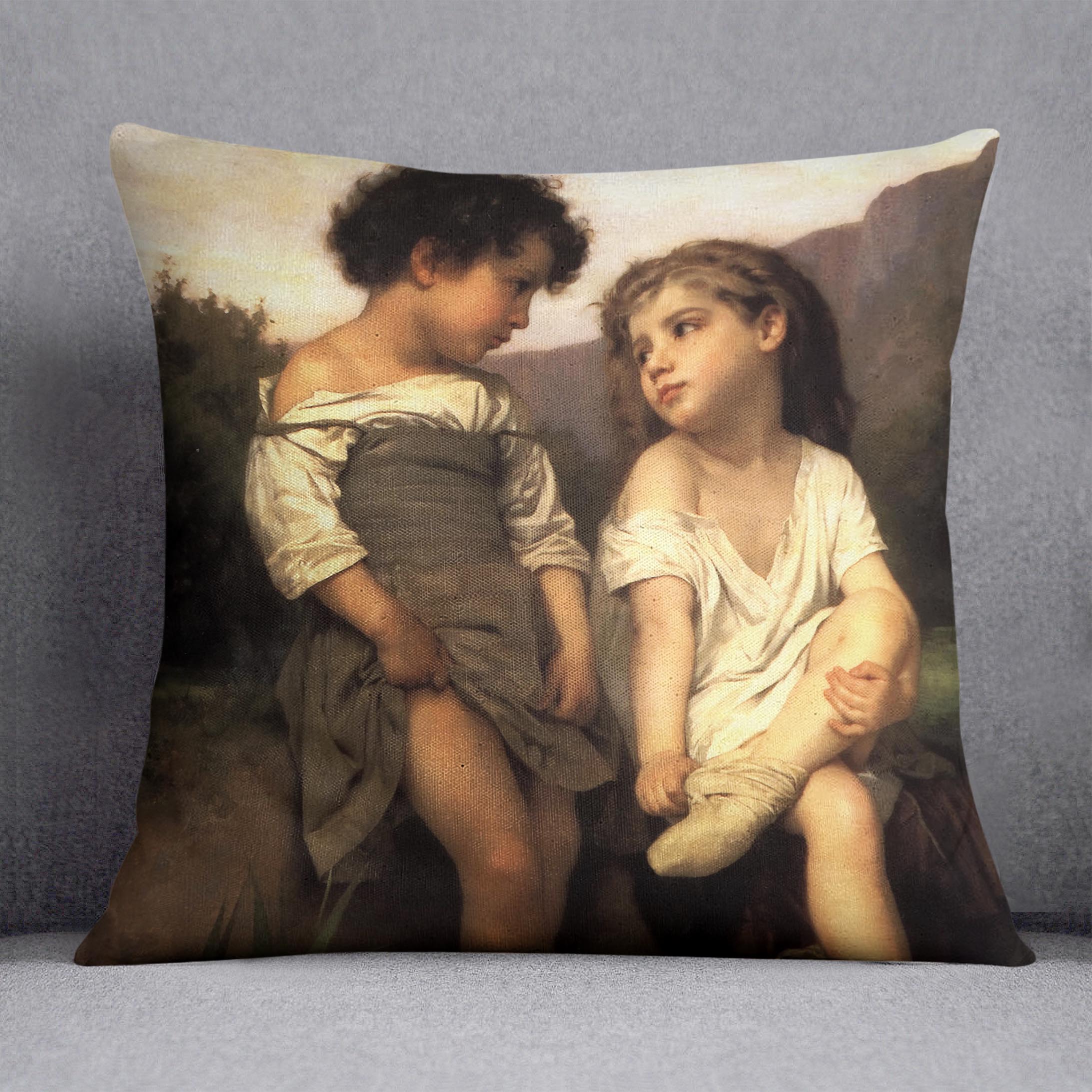 At the Edge of the Brook By Bouguereau Cushion