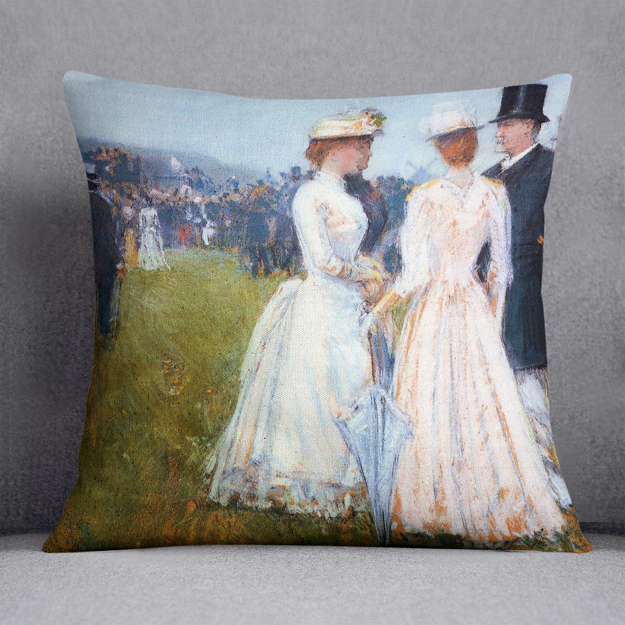 At the Grand Prix in Paris by Hassam Cushion - Canvas Art Rocks - 1
